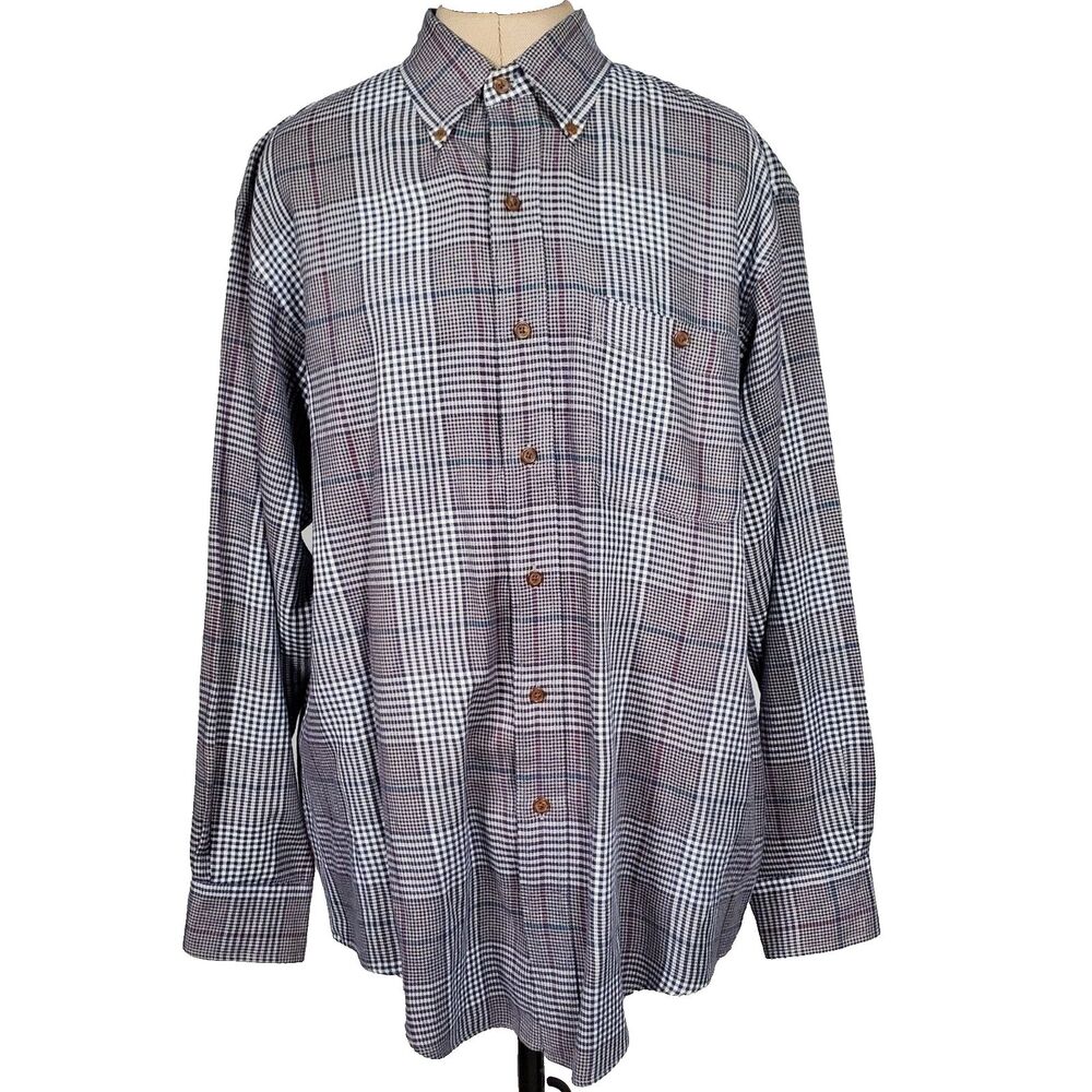 Dover Arrow Men’s Button-Down Shirt Large Blue White Plaid Long Sleeve Classic
